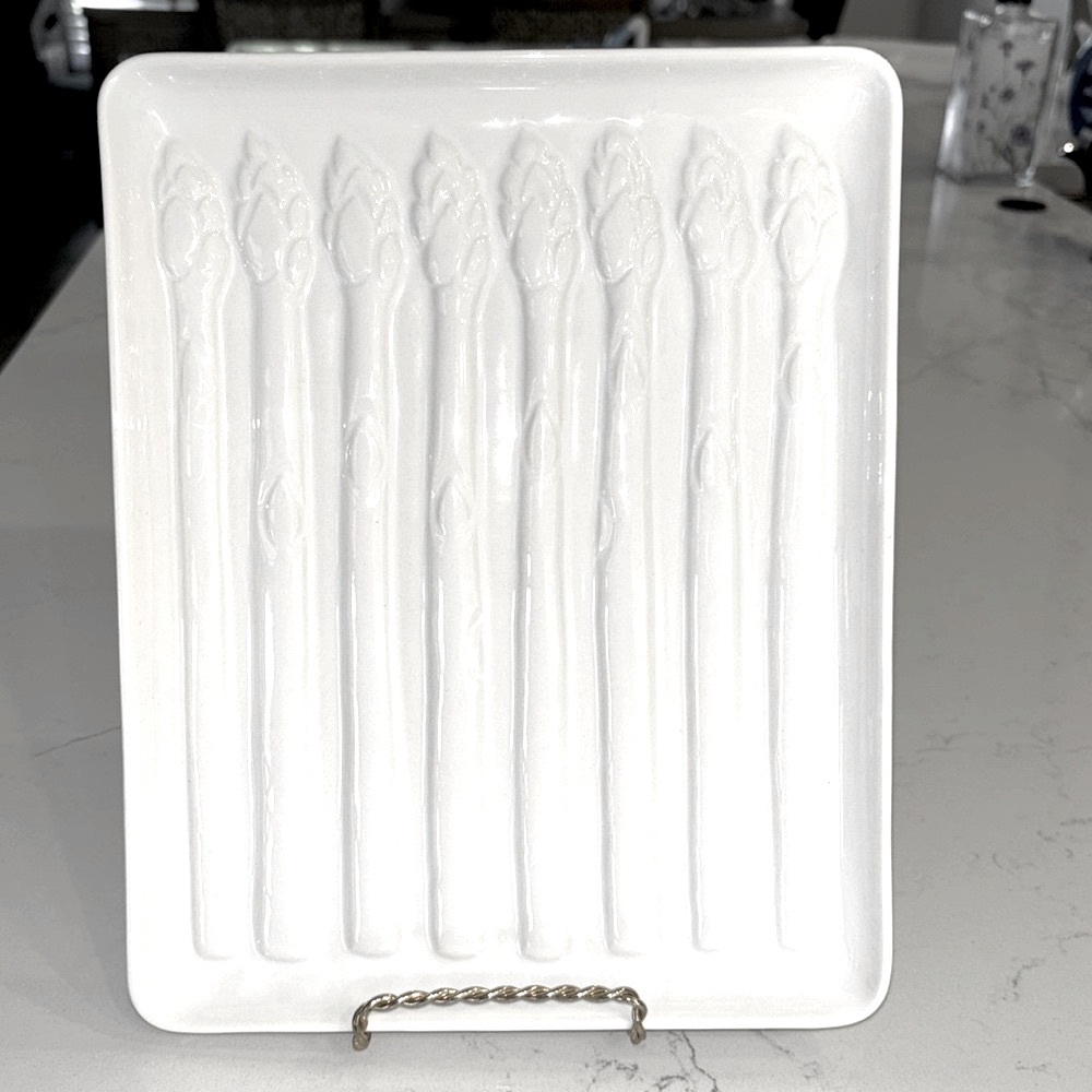 Ceramic Asparagus Dish Tray 10” X 8” White PRISTINE Condition